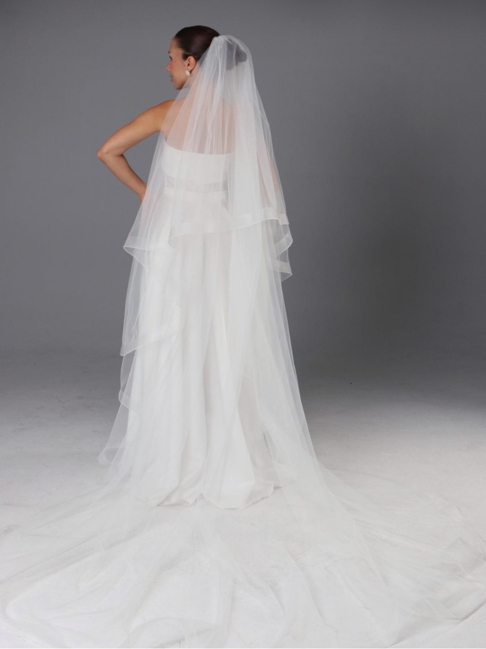 Horsehair Trim Long Sheer Veil 108+30 inch